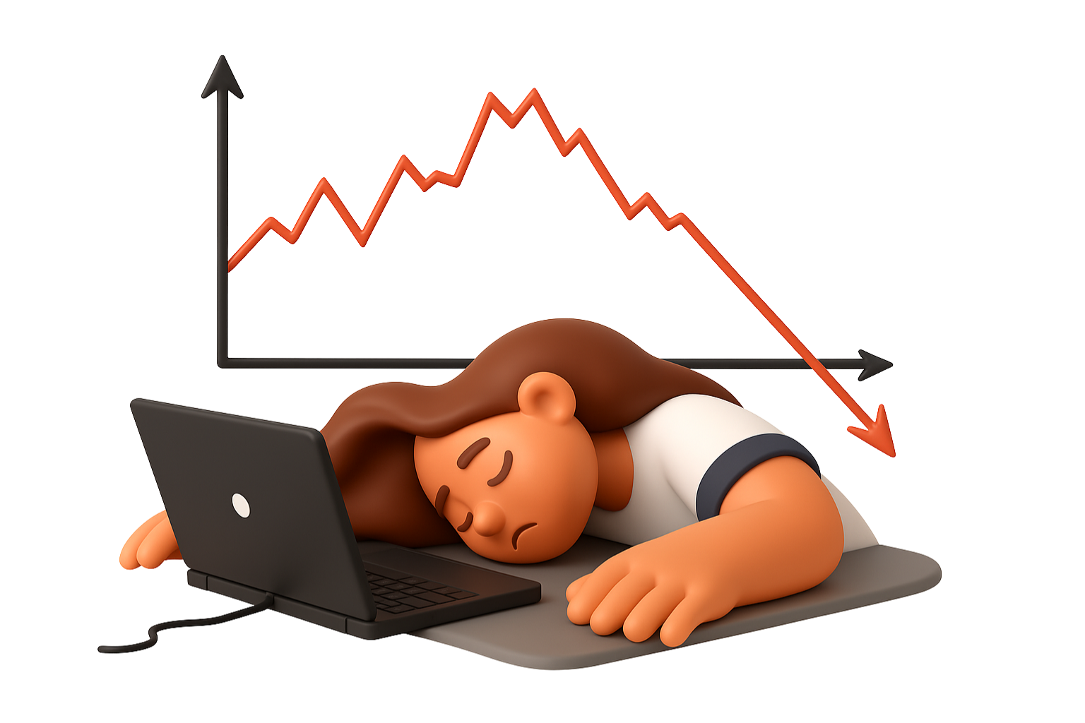 成果が伸びずに疲れた様子の人物イラスト