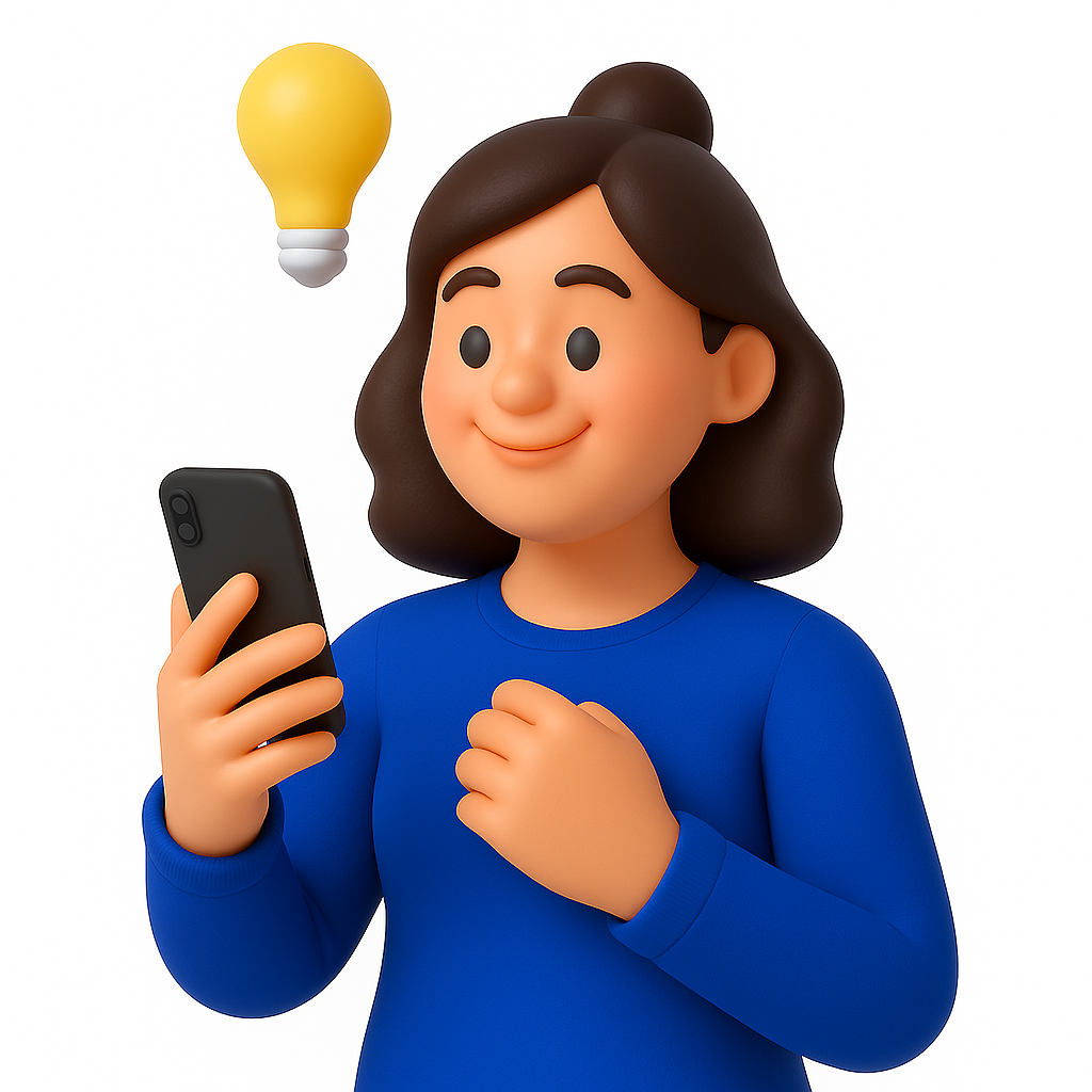 スマートフォンを見て納得する女性の3Dイラスト